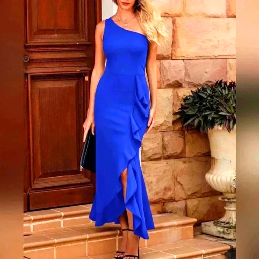 One Shoulder Royal Blue Maxi